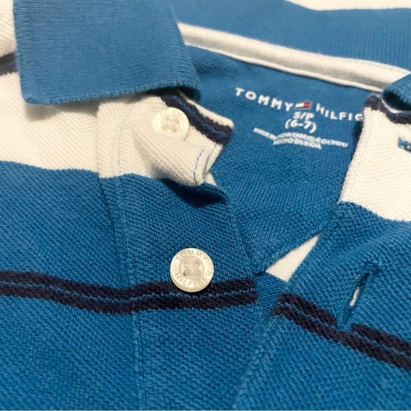 Tommy Hilfiger Kids Blue Striped Polo Shirt Long Sleeve Size Small (6-7) - Picture 4 of 16